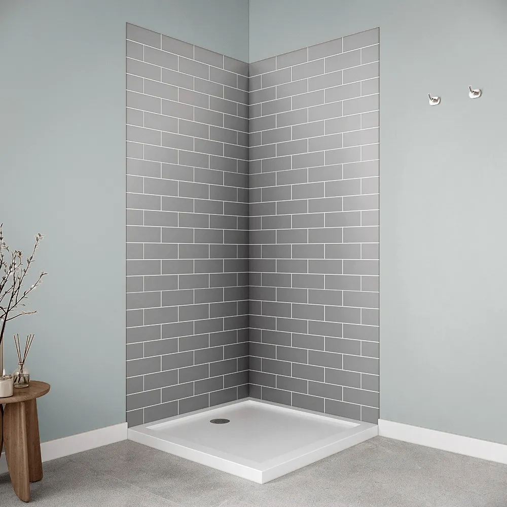 Streamline DSH-1480-154 34″ x 34″ Corner Shower Surround Grey Tile