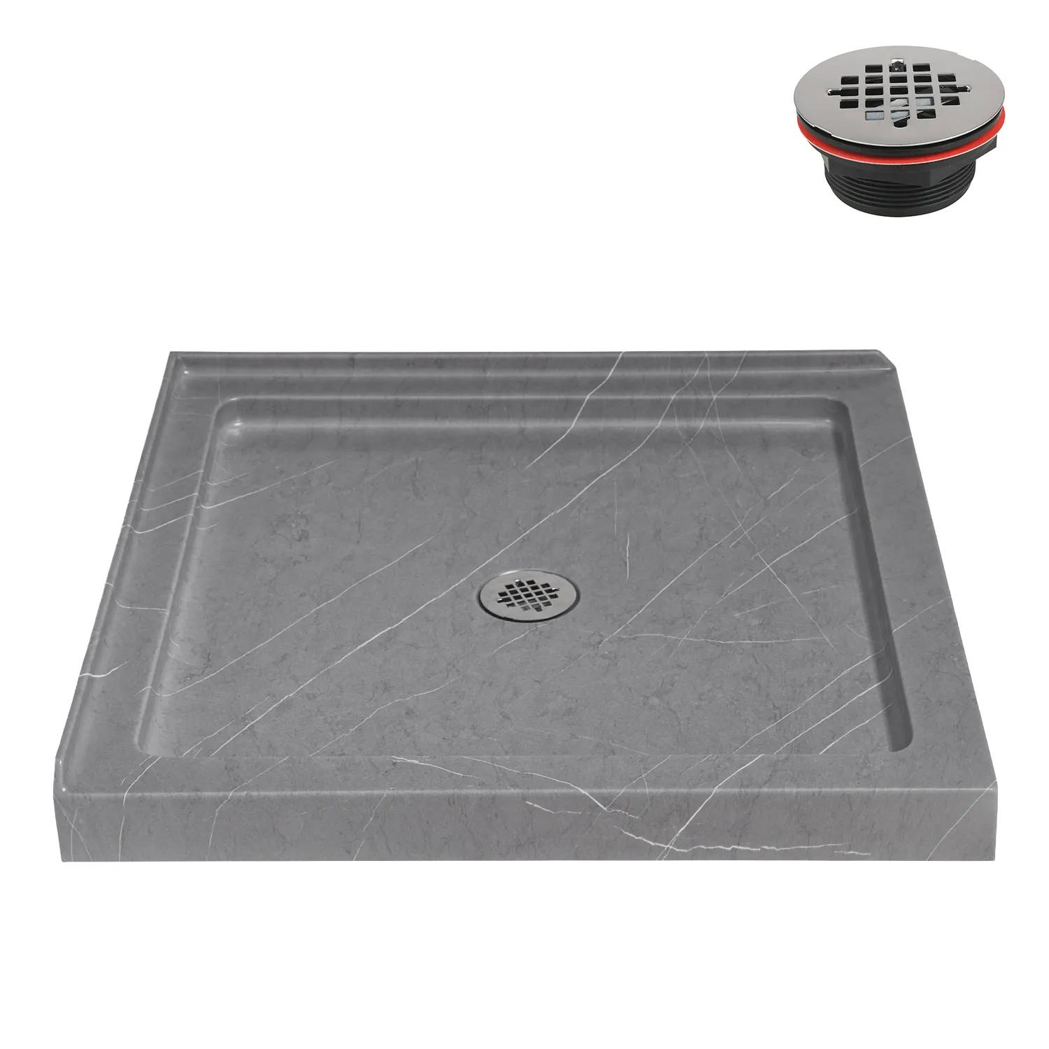 36x36 Matte Grey Acrylic Corner Shower Base - Center Drain